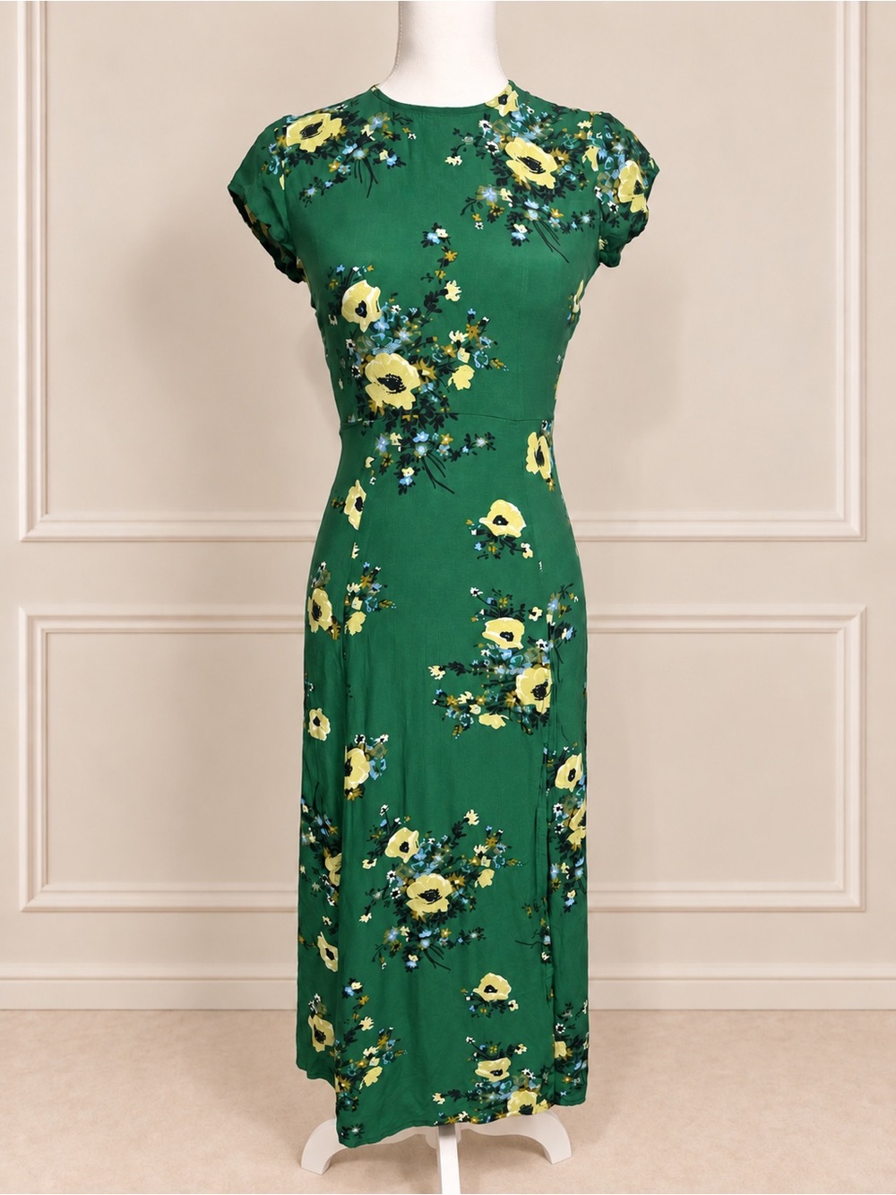 Urban Outfitters Lindsey Floral Open Back Midi Dress Green Small